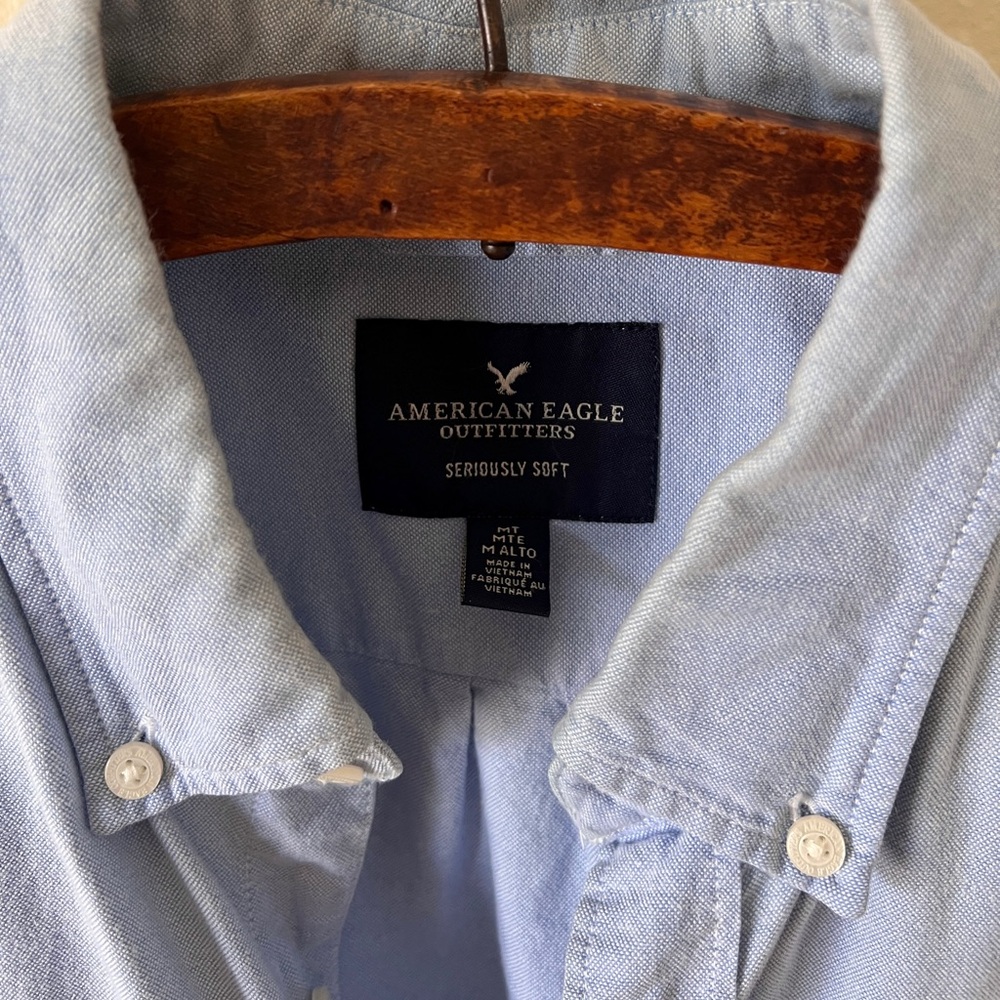 Light Blue American Eagle MT Tall Summer Short Sleeve Cotton T-shirt - Picture 3 of 10